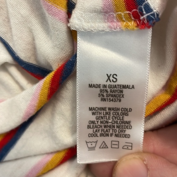 Seriously Soft perfect crew XS white multi colored stripes 95% rayon 5% spandex - Picture 5 of 7